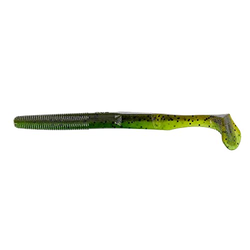 Yamamoto 5.5" Swimming Senko Soft Worm Paddle Tail Fishing Swim Bait Lures - 7 Pack - color: Green Pumpkin with Watermelon Laminate, size: One Size