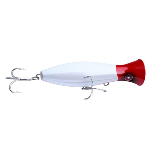 Large Top Water Popper 4.75 in/1.5 oz Lure Artificial Seal Lure 3D Eyes Hard Popper with Hooks and Ring for Saltwater Offshore, Surf Fishing, Bass, Bluefish, Giant Jack - color: RED HEAD