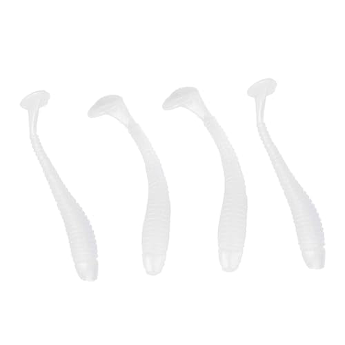 50PCS Fishing Lures Bass Worm Bait, 5cm Soft Plastic Fishing Lures T Tail Grub Worm Baits Fish Tackle Accessory - color: White