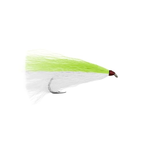 Aqua-Clear, Bucktail Jigs Saltwater Fishing Lures, Flounder Fluke Sea Trout Weakfish Croaker Rig, 3/0 XL Nickel Octopus Hook with White Hair - color: Chartreuse/White