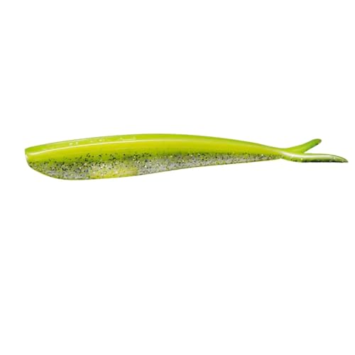 Lunker City Fishing Fin-S Fish 4" Split Tail Soft Plastic Jerk Bait Minnow Original Walleye and Bass Lure, 10 Per Bag, Made in The USA - style: 86 Chartreuse Silk Ice