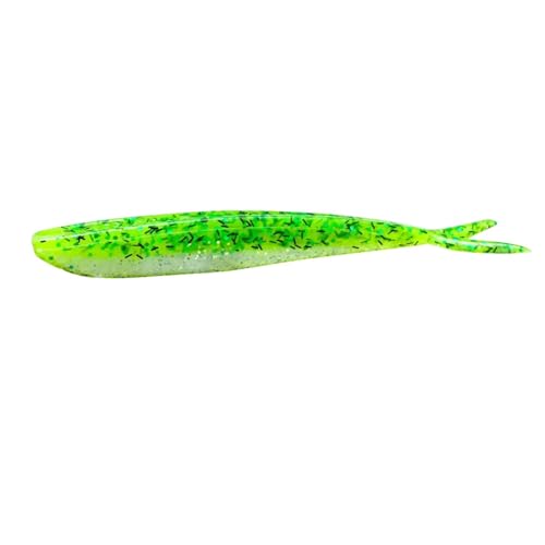 Lunker City Fishing Fin-S Fish 4" Split Tail Soft Plastic Jerk Bait Minnow Original Walleye and Bass Lure, 10 Per Bag, Made in The USA - style: 79 Green Shad Flash