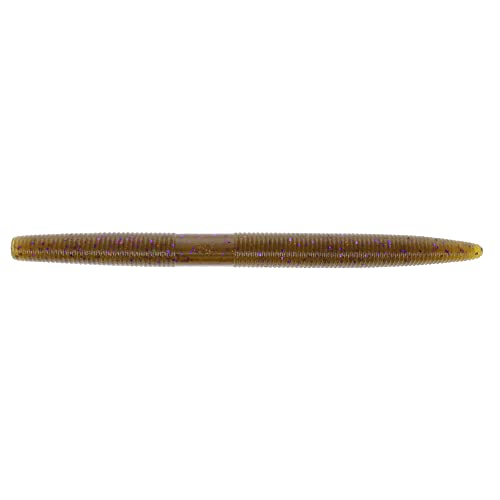 Yamamoto 7" Senko Soft Plastic Worm Easy to Use Fishing Stick Bait Lures for Deep & Offshore Fish - 5 Pack - color: GREEN PUMPKIN W/ PURPLE & COPPER FLAKE