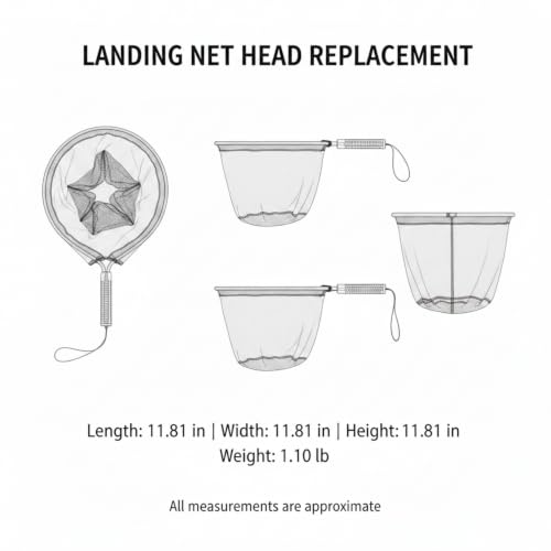 Rubber Mesh Landing Net Head Replacement, Aluminum Alloy Frame for Freshwater Fishing, Smooth Surface Design (1 Pack) - size: 11.81 x 11.81 x 11.81"