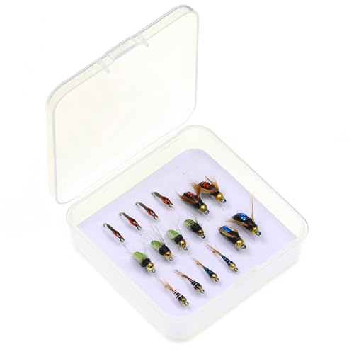 Fly Fishing Flies Assortment Kit, 16 Pcs Hand-Tied Dry Wet Fly Fishing Lures, Nymphs, Streamers, Terrestrials for Trout Bass Sunfish, Pike with Fly Box