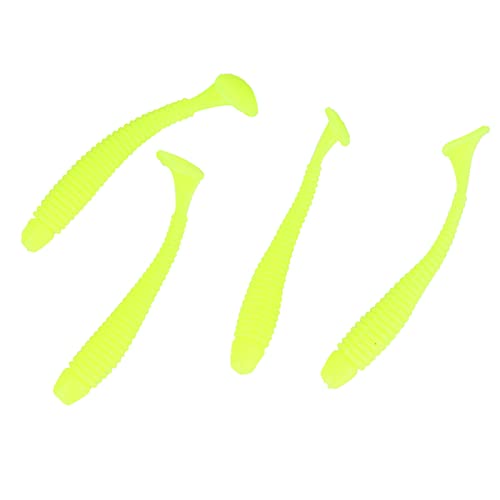 50PCS Fishing Lures Bass Worm Bait, 5cm Soft Plastic Fishing Lures T Tail Grub Worm Baits Fish Tackle Accessory - color: yellow