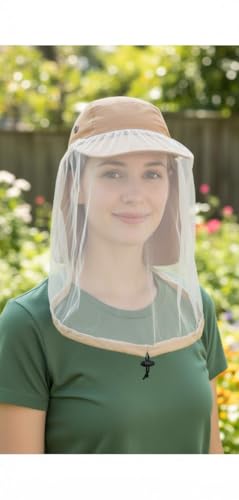 Mosquito Fishing Safari Mesh Net Hat with Neck Flap, Sun Protection Women Men Bug Cap, Hidden Netting Boonie - color: Baseball Khaki