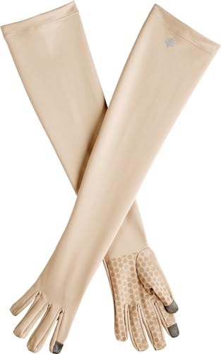 Coolibar Long Full Finger UV Sun Gloves - UPF 50+ Sun Protection - Culebra - color: Beige, size: Large