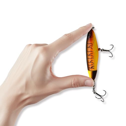 1-Pack Topwater Fishing Lures & Crankbaits Set - High-Action Popper Bass Lures with Rotating Tail, Saltwater/Freshwater Hard Baits for Trout, Pike, Catfish | Vibrating Lure Kit with Storage Box - color: orange
