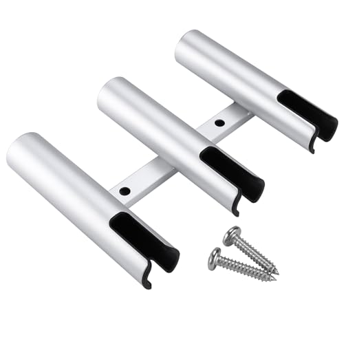 NovelBee 2pcs 3 Tube Fishing Rod Holders for Boat,Aluminium Rod Holders with Screws - color: Silver & Black