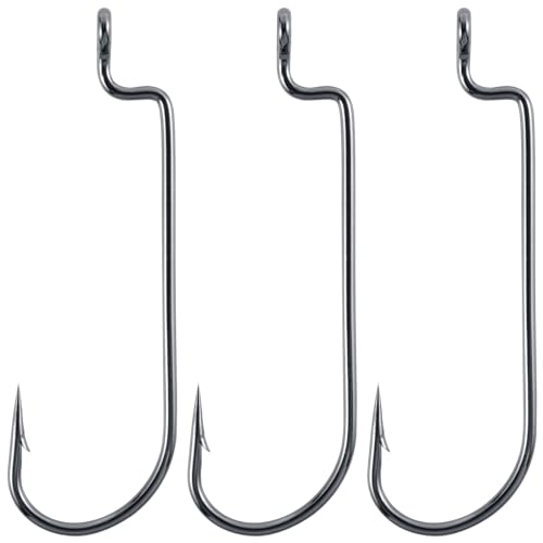 Dr.Fish 100 Pack Round Bend Worm Hooks, Freshwater Bass Fishing EWG Hooks, Carolina Rig/Texas Rig - size: #4/0-100Pack