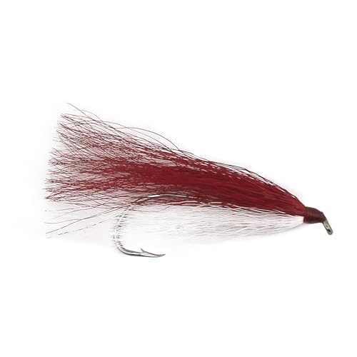 Aqua-Clear, Bucktail Jigs Saltwater Fishing Lures, Flounder Fluke Sea Trout Weakfish Croaker Rig, 3/0 XL Nickel Octopus Hook with White Hair - color: Red/White