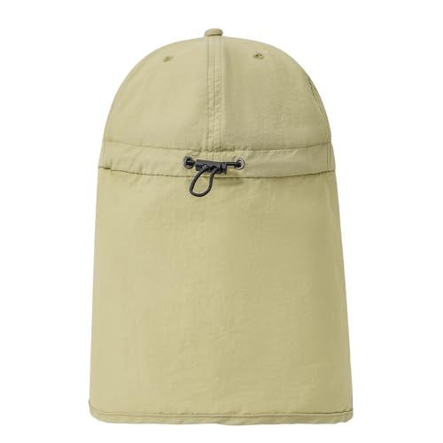 American Trends Mens Sun Hat with Neck Flap, UV Protection Outdoor Flap Hat, Packable Soft Fishing Hiking Gardening Hat - color: Beige