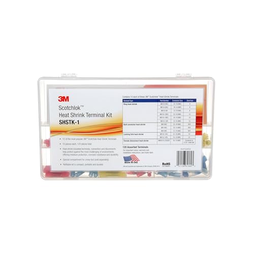3M Scotchlok Heat Shrink Terminal Kit, SHSTK-1, 1 Kit of 120 Pieces | Selection of 12 Terminals; Refillable Kit is Compact, Portable and Durable - style: Heat shrink terminal kit
