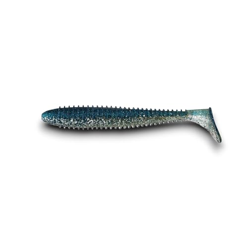 Moose Baits 3.8” Paddle Swimmer Soft Plastic Baits – Bass Fishing Lures - Soft Lure Bass, Durable Plastic Bait Swimmer for Freshwater Bass (6 Pack) - color: Sky Blue Glitter