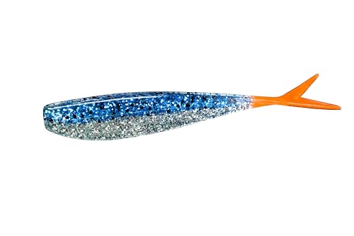 Lunker City Fishing Fin-S Fish 3.5" Fat Split Tail Soft Plastic Jerk Bait Minnow Bass Lure Original Walleye Bait, 8 Per Bag, Made in The USA - 279 Blue Ice/Fire Tail - color: 279 Blue Ice/ Fire Tail