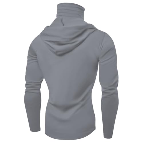 Men's UPF 50+ Sun Protection Hooded Shirt with Integrated Face Cover Long Sleeve Lightweight Rash Guard Shirts - color: C201- Gray, size: X-Large