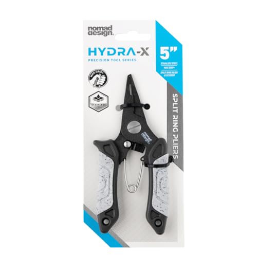 Nomad Design Hydra-X Series 5″ Split Ring Fishing Pliers – Stainless Steel Saltwater Rigging Pliers with Non-Stick Coating, Split Ring Opener & Line Cutter, Compact 5″ Fishing Tool