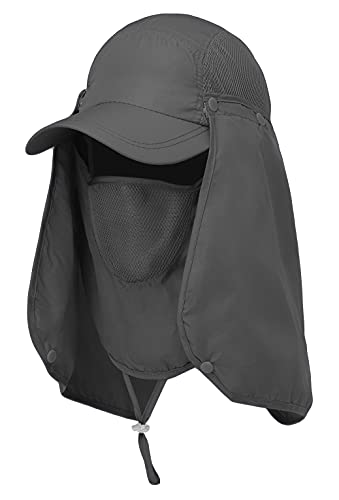 Sun Cap Fishing Hat for Men & Women, UV Protection, Lightweight Baseball Hat, Detachable Neck Flap & Face Cover, Windproof - color: Dark Grey