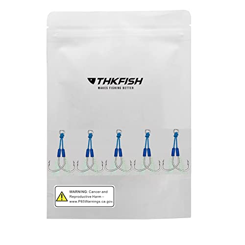 THKFISH Fishing Assist Hooks Saltwater Dancing Stinger Jigging Hooks Double Assist Replacement Fishing Hooks for Slow Pitch Jigs Vertical Jigging Lures 5pcs/15pcs/20pcs - color: blue, size: #3/0-5pcs