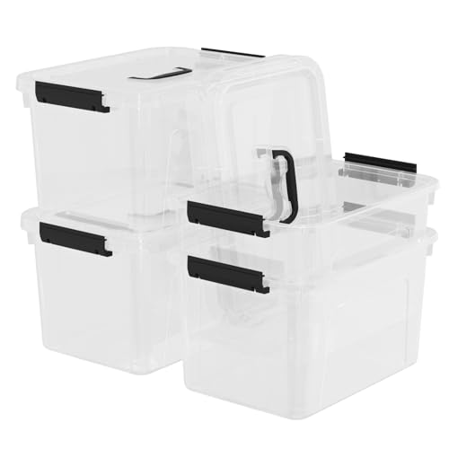 4 Packs 10 QT Plastic Storage Bins with Lids, Stackable Storage Containers for Organizing, Clear Storage Box for Garage, Closet, Kitchen - size: Medium
