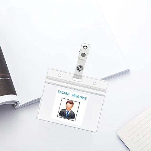 6 Pack Heavy Duty ID Card Badge Holder and Metal Badge Clips,Horizontal Clear PVC Card Holder with Waterproof Resealable