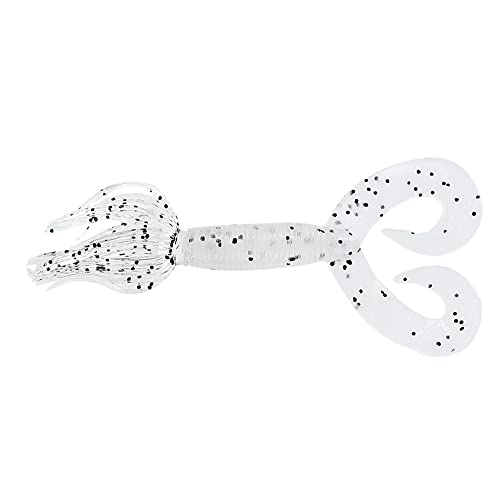 Yamamoto 5" Double Tail Hula Grub - Realistic Easy-to-Use Soft Plastic Fishing Lure Bait with Free-Flowing Skirt - 10 Pack - size: 5 inch, style: Clear With Large Black Flake