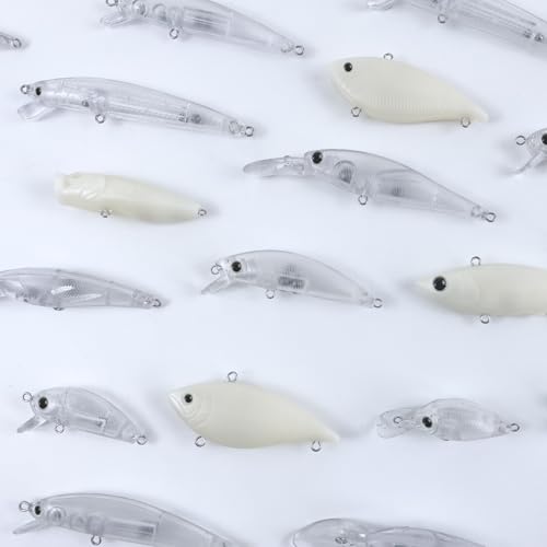 30Pcs Fishing Lure Blanks Unpainted Fishing Lures Kit Crankbait Blanks Mixed Hard Baits Crankbait Minnow Jerkbait Popper VIB Lure Bodies DIY Fishing Lures Kit