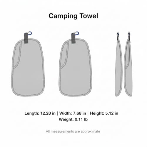Camping Towel with Carabiner Clip, Soft Fleece for Hiking and Fishing, 12.6 x 7.5 Inches (1 PC)