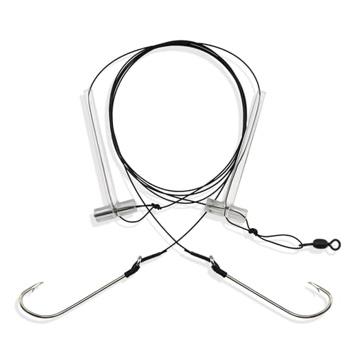 Aqua-Clear Hi-Lo Bluefish Wire Rig 3/0 Hooks, Bluefish Striped Bass Drum Rig, 45 lb Surflon Black Wire Leader, Saltwater Surf Fishing Tackle