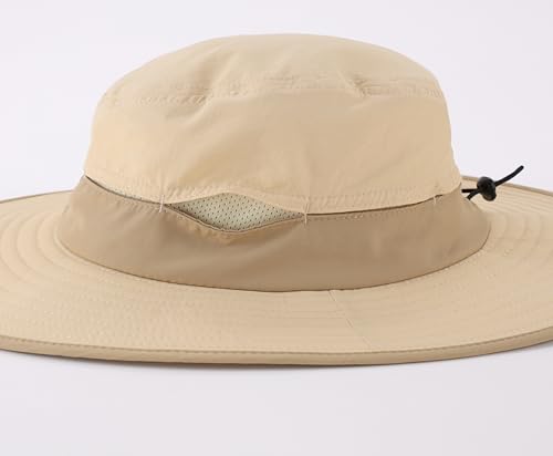 Connectyle Wide Brim Sun Hat for Men Women UPF 50+ Breathable Fishing Hat with Neck Flap Outdoor Hiking Safari Bucket Hats - color: Light Khaki