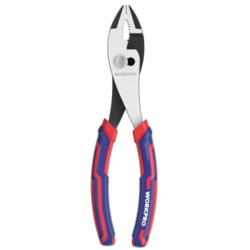 WORKPRO 8” Slip Joint Pliers Tool, Large Soft Grip,Rust Prevention Finish, 3-Zone Serrated Jaw Forged from High Carbon Steel for Maximum Grip - size: 8-inch