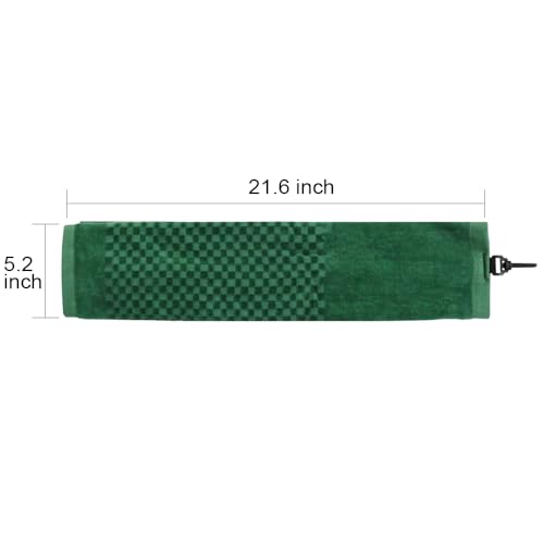 Cotton Golf Towel for Golf Bag for Men Women Golfer with Clip Tri-fold Golf Towel for Golf Ball Putter Cleaning Golf Club Cleaner Towels Checkered Pattern Design (Green) - color: Green