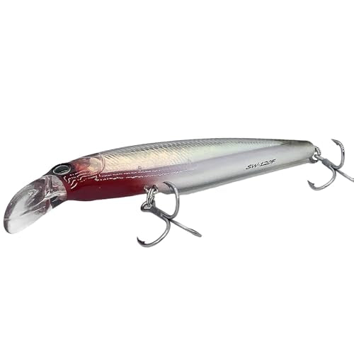 LOGOFUN 2Pcs Fishing Lures Top Water and Deep Sea Bass Fishing Lure for Freshwater and Saltwater Swim Bait 3D Holographic Laser Floating Lure Angling Fishing Gear, 4.7 Inch, 0.8 oz, SW-120F - color: #RB & #KS