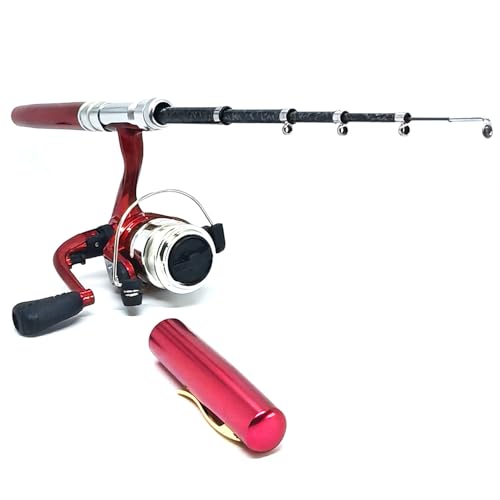 Compact Pocket Telescopic 38inch Mini Pen Fishing Rod Spinning Reel Combos Pen Folded Fishing Pole Spinning Wheel Gift for River, Lake, Reservoir, Ice Fishing and So On - color: Red