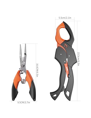 Fish Gripper 9.2",Muti-Function Line Cutter Fishing Pliers, Saltwater Fishing Tool Kit,Fishing Gear with Fishing Lanyard - color: orange