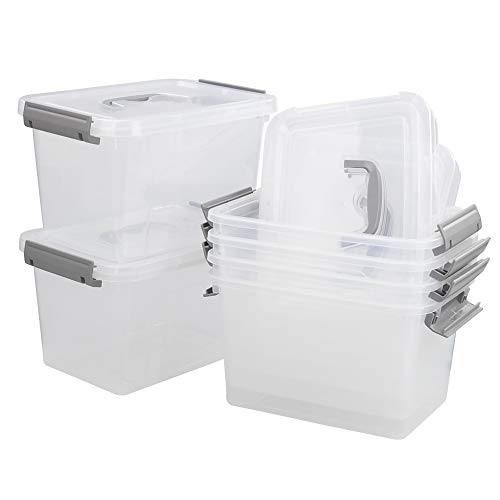 Vababa 6 Quart Clear Plastic Storage Box, Latch Box with Handle, 6-Pack - size: 6 Quart