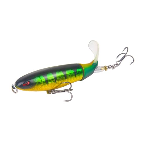 10Pcs Whopper Fishing Lure for Bass Popper Top Water Fishing Lures with Floating Rotating Tail Barb Treble Hooks in Saltwater Freshwater Plopping Lures Kit