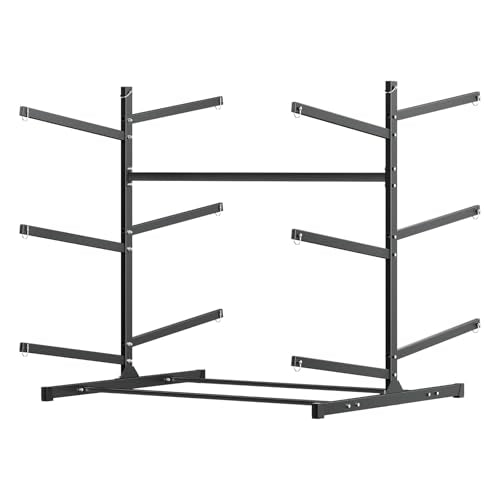 VEVOR Kayak Storage Rack, Heavy Duty Adjustable Freestanding Stand with Lockable Wheels for Indoor Outdoor Garage Shed Dock, Holder for Canoe, SUP, Surfboard & Paddleboard - style: Stand-6 Kayaks-black