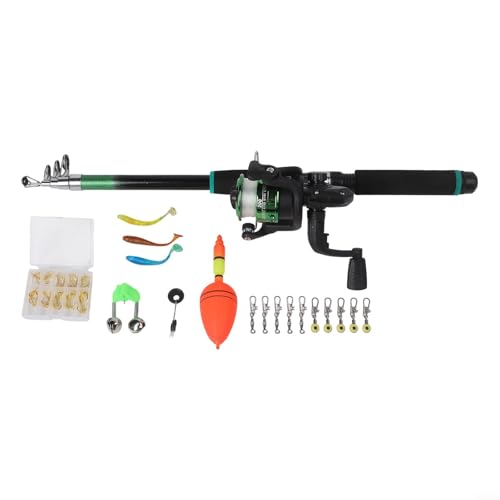 Telescopic Fishing Rod and Reel, Portable Travel Fishing Kit with Tackle Box, Lightweight for Backpacking, Beginner - size: Green Rod Set