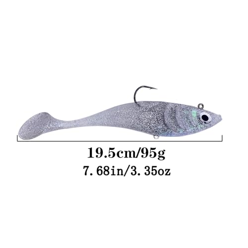 Big Jig Worm Lures Swimming Bait Soft Plastic Fishing Lure for Bass, Crappie, Trout, Pike, Sea Bass, Redfish, Striper,Fishing Lures for Freshwater & Saltwater - color: Clear Glitter-1 Piece