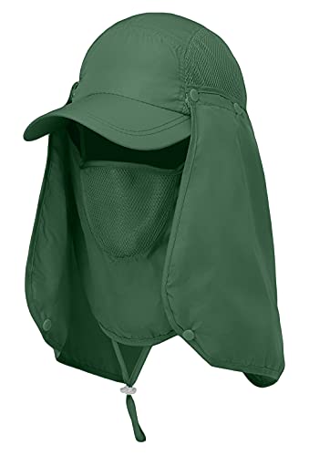 Sun Cap Fishing Hat for Men & Women, UV Protection, Lightweight Baseball Hat, Detachable Neck Flap & Face Cover, Windproof - color: Army Green