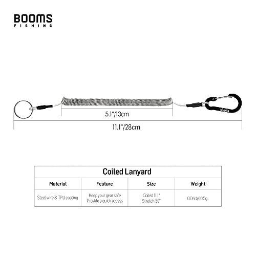 Booms Fishing T04 Fishing Lanyards Fishing Tool/Pole Safety Coil Lanyard Retractable Wire Inside Tup Cover - color: Black , with carabiner, 6pcs