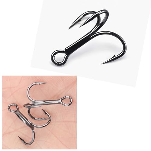 CAJOAUIS100pcs Fishing Treble Hooks Sharp Black Treble Fishing Hooks Round Bend Strong High Carbon Steel Barbed Fish Hook for Catfish Bass Trout Freshwater Saltwater Size: 2#-12# - size: 10#-100pcs