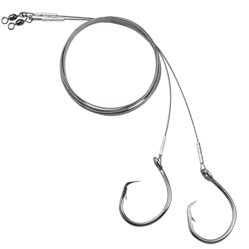 2 Pack Pre-Tied Shark Fishing Hook Rigs Heavy Duty Stainless Leader Wire and Big Game Circle Hooks 14/0 16/0 18/0 Ideal for Deep Sea Fishing Shark Tuna Halibut - size: 14/0 - 2 PCS
