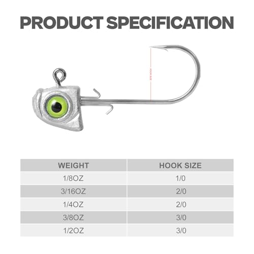 OJY&DOIIIY Swimbait Jig Heads with Chartreuse Fish Eye, 1/8 3/16 1/4 3/8 1/2oz Jigheads for Freshwater&Saltwater Fishing 10/15 Pack - color: Unpainted, size: 1/2oz - 15PCs