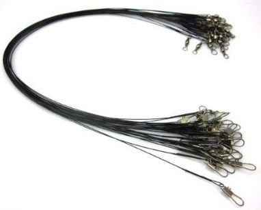 24 X Stainless Steel Fishing Leaders Black with snap and Swivel 12" Long 35 LBS Test