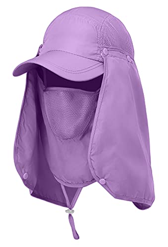 Sun Cap Fishing Hat for Men & Women, UV Protection, Lightweight Baseball Hat, Detachable Neck Flap & Face Cover, Windproof - color: Lavender