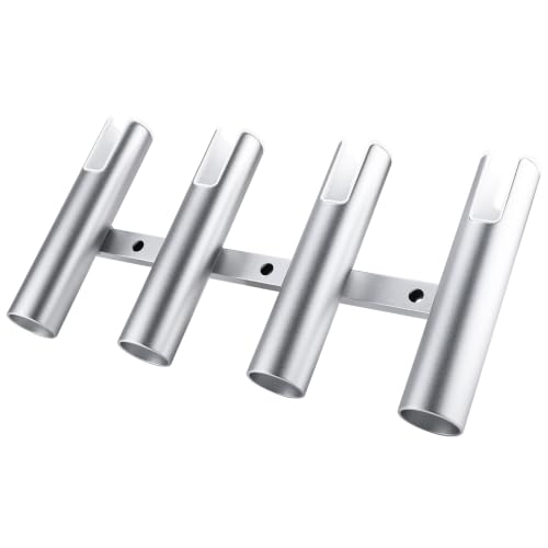 NovelBee 4 Tube Fishing Rod Holder for Boat,Aluminium Rod Rack with Screws | 4 Tube Rod Holder for Boat;Aluminium Fishing Rod Rack;Wall-Mounted Rod Pole Holder with Screws - color: Silver & White