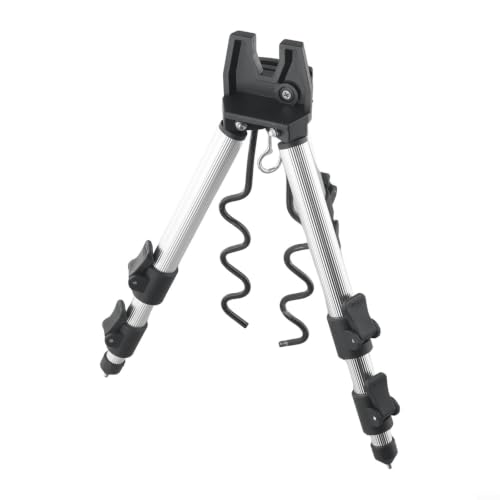 Aluminum Alloy Telescopic Fishing Rod Holder Tripod Stand, Collapsible Pole Bracket with Ground Spikes and Hook for Stability, Supports Up to 7 Rods - color: A Silver